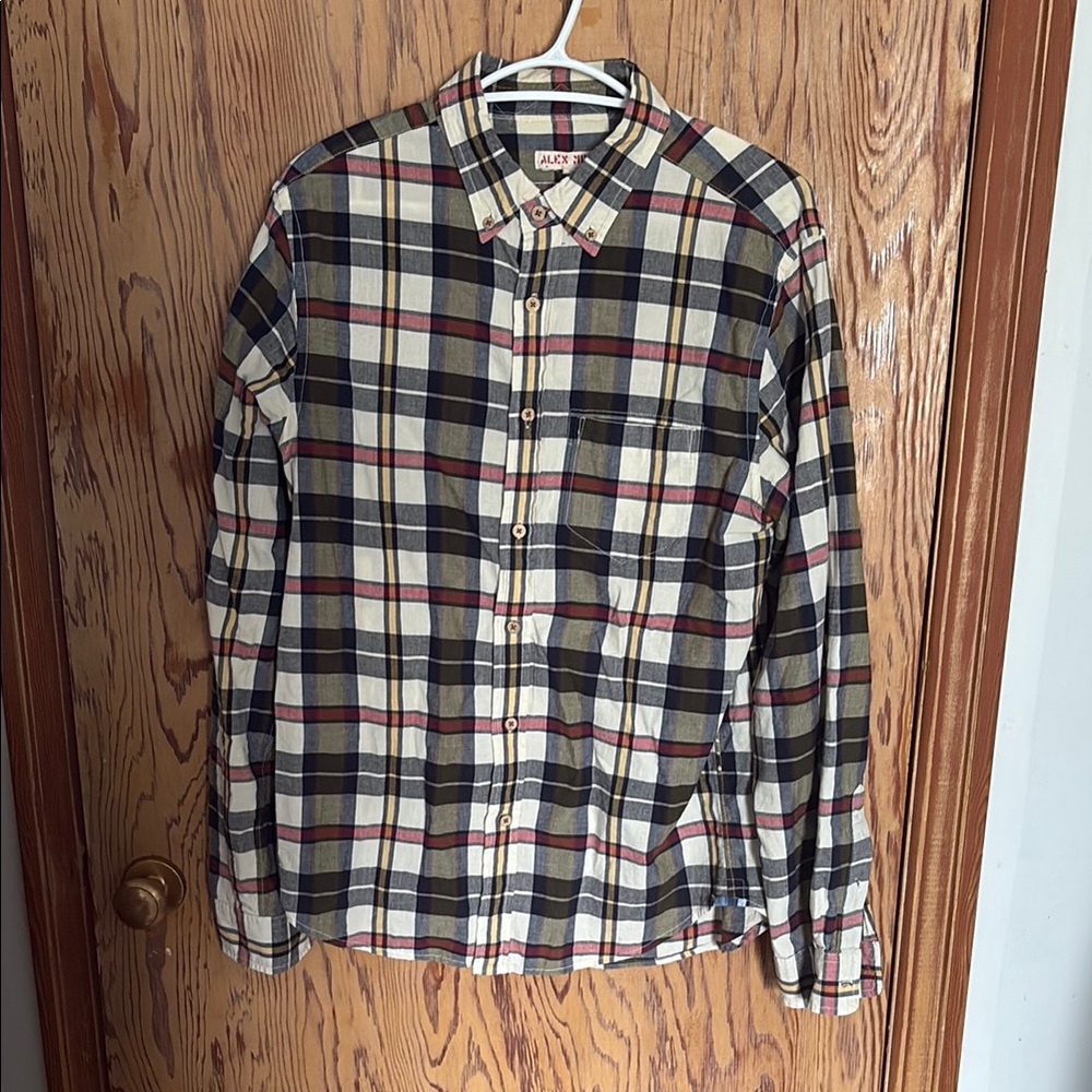 Alex Mill Men's Casual Plaid Shirt - Cream, Black, Red - Medium